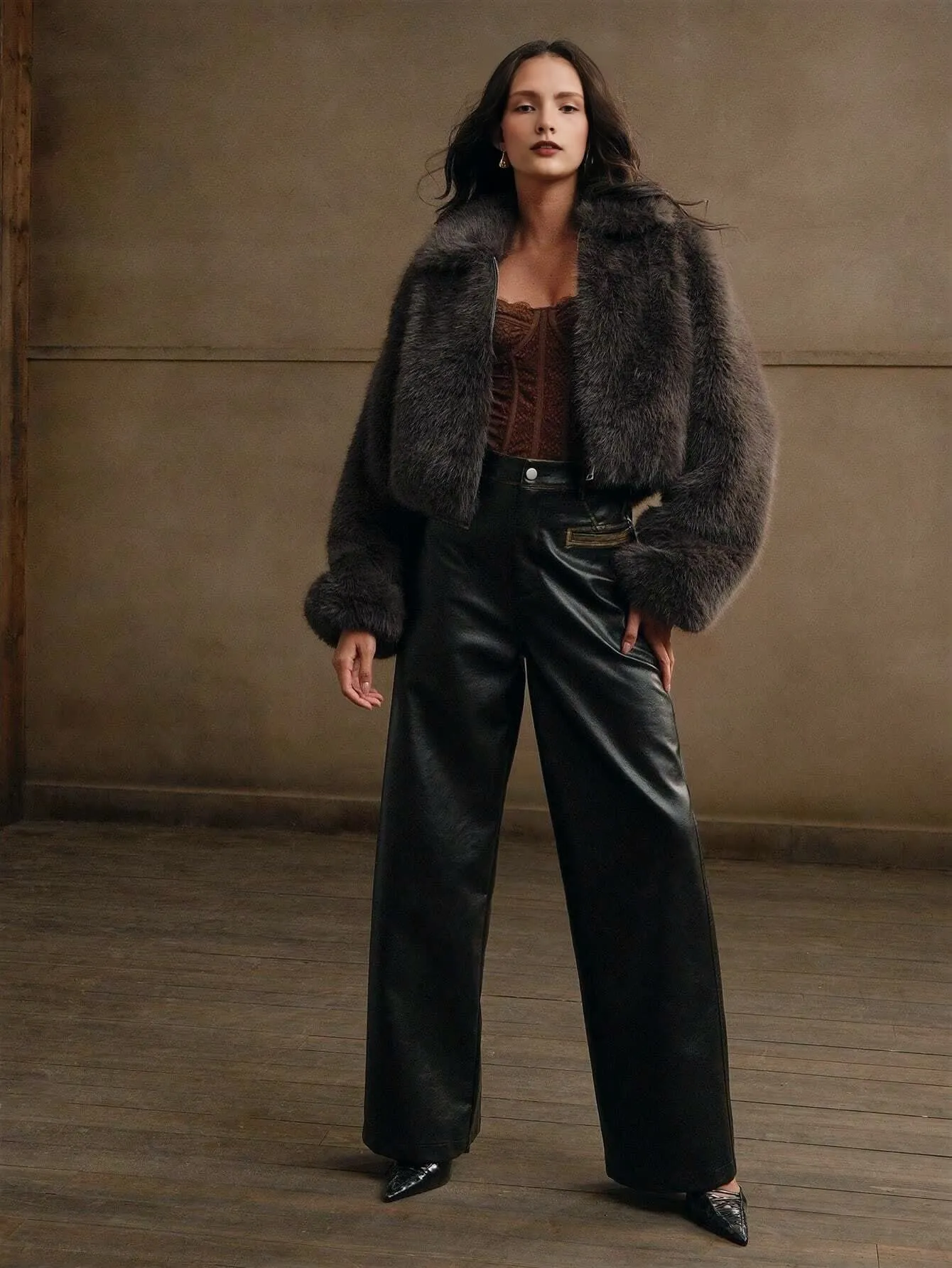 Retro Collar Long Sleeved Buttons Women's Faux Fur Coats Winter Thick Warm Solid Color Jacket Female High Street Outerwear