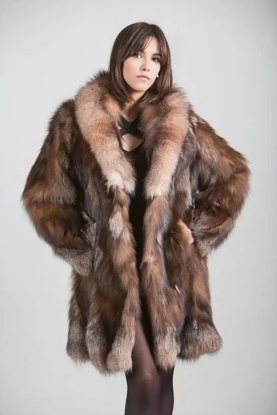 Custom Ladies's Long Maxi Fox Faux Fur Coat Winter Solid Sheared Pockets Overcoat for Cold Seasons
