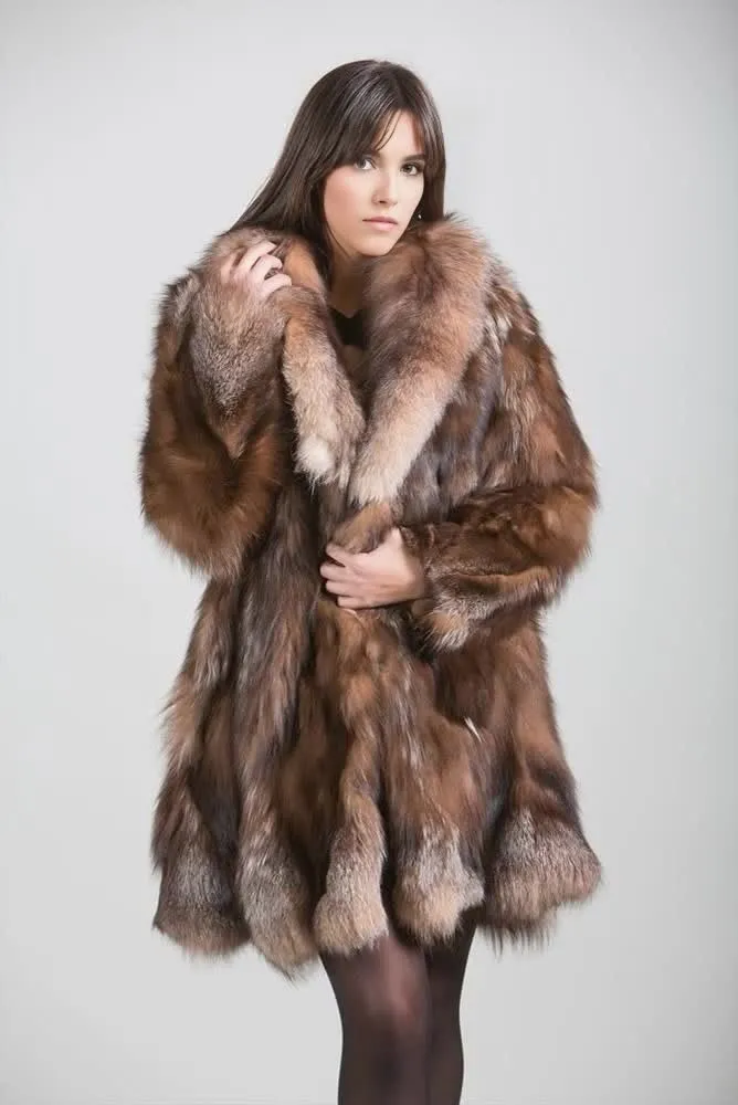 Custom Ladies's Long Maxi Fox Faux Fur Coat Winter Solid Sheared Pockets Overcoat for Cold Seasons