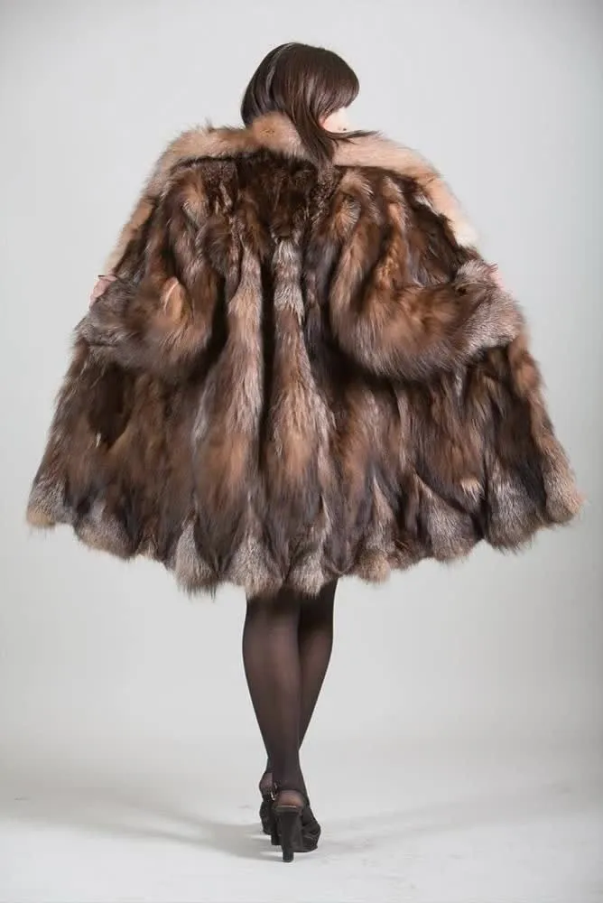 Custom Ladies's Long Maxi Fox Faux Fur Coat Winter Solid Sheared Pockets Overcoat for Cold Seasons