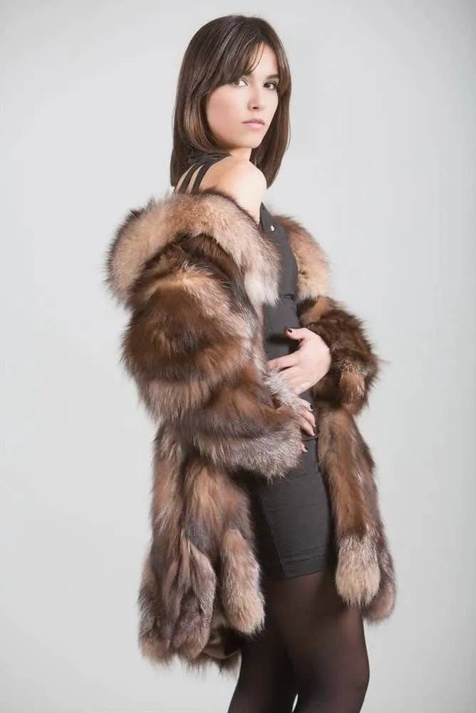 Custom Ladies's Long Maxi Fox Faux Fur Coat Winter Solid Sheared Pockets Overcoat for Cold Seasons