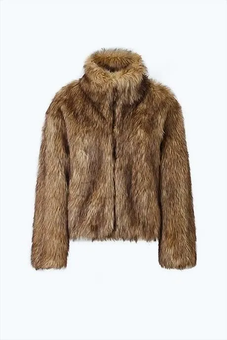 Custom Latest Fashion Design Beige Faux-Fur Jacket Women's Jackets Faux Fur Coat