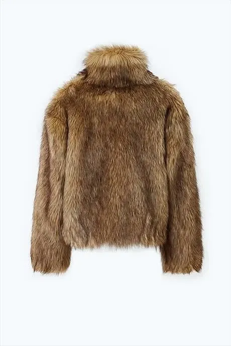 Custom Latest Fashion Design Beige Faux-Fur Jacket Women's Jackets Faux Fur Coat
