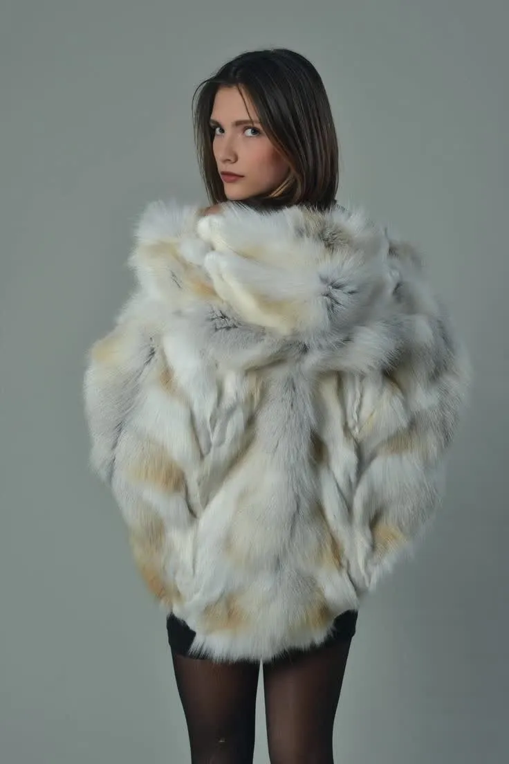 Women Winter Warm Fluffy FurJacket Gold Marbling Fox High Quality Fur Coat