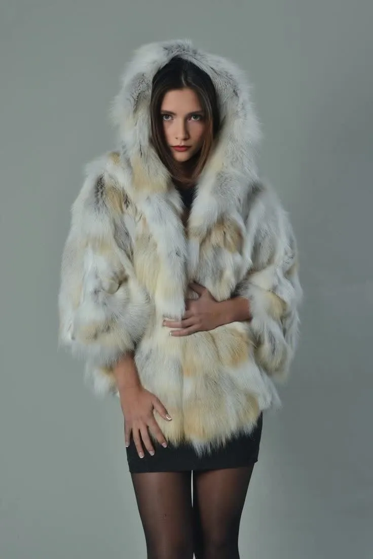 Women Winter Warm Fluffy FurJacket Gold Marbling Fox High Quality Fur Coat