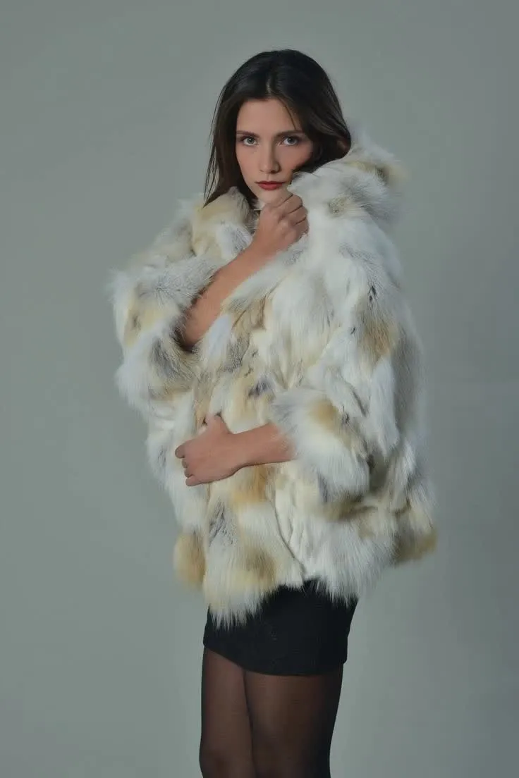 Women Winter Warm Fluffy FurJacket Gold Marbling Fox High Quality Fur Coat